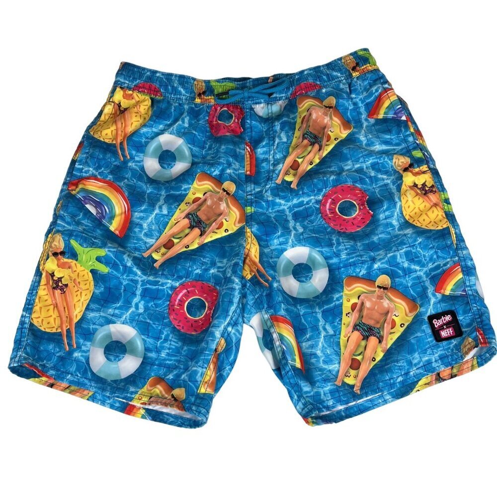 Barbie X Neff Board Shorts Swim Trunks Mens Medium 80s retro style Pool Ken